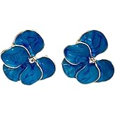 Flower Earrings for Women Trendy Iris Enamel Cubic Zirconia Spring Summer Boho Statement Stud Earrings Jewelry