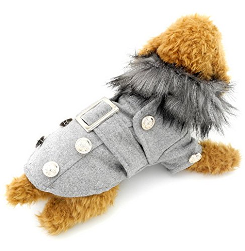 SELMAI Woolen Small Dog Coat Fur Collar Puppy Cat Dog Clothes for Winter Gray L