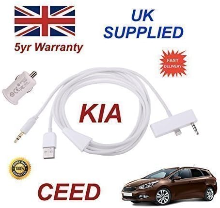 KIA CEED iphone 5 5c 5s audio cable with 1.0A Power Adapter white