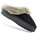 ULTRAIDEAS Women's Memory Foam House Slippers with Hard Bottom, Fur Lined House Shoes with Non-Slip Rubber Sole for Indoor & Outdoor (Knit Black, 11-12)