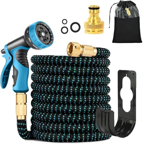 Efymosce Expandable Hose, Flexible Garden Hose with 10 Functions Gun, Retractable Terrace Hose Nozzle with 3/4 Inch 1/2 Inch Connector, Garden Hose Irrigation Connectors Accessories (50FT)