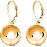 Savlano 925 Sterling Silver Classic Leverback Round Bead Ball Drop Earrings - 18K Gold Plated Bead Ball Earrings for Women Available in 6MM, 8MM, 10MM, 12MM - Made in Italy Comes With Savlano Gift Box