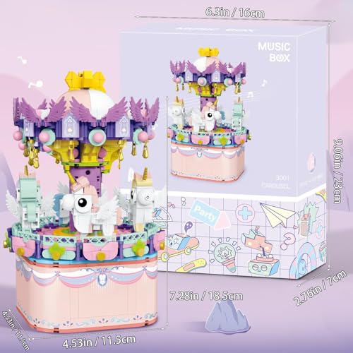 Music Box Building Toys, 874Pcs Rotating Carousel DIY Construction Set for Kids & Adults, STEM Block Toy, Ideal Birthday Gift for Boys & Girls 8 9 10 11 12 Years Old