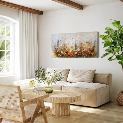 Hyidecorart Colourful Flowers Pictures Decoration Living Room Modern 59 x 119 cm | Exquisite Art, HD Print, Easy to Hang, Large Format, Versatile Wall Decor, Gift, Quick Assembly