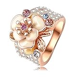 AnaZoz Jewelry 18K Gold Plated Women Rose Gold Plate SWA Elements Austrian Crystal Enamel Flower/Wedding Ring 8