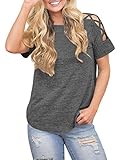 Astylish Women Sexy Cold Shoulder Cut Out Blouse Casual T Shirt Tops Dark Grey Large