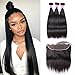 Sterly Brazilian Straight Hair 3 Bundles With Frontal 13x4 Ear To Ear Lace Frontal With Bundles Unprocessed Virgin Human Hair Extensions Natural Color (14 16 18+12)
