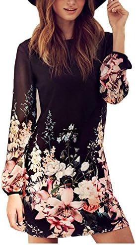 tteuion Women Printed Chiffon Dress,Medium,PhotoColor