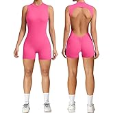 Litthing Women Short Jumpsuit Backless Scrunch Butt Workout Rompers V Back Yoga One Piece Unitards Sleeveless Gym Bodycon