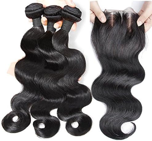 Dream Virgin Hair 5A Brazilian Virgin Hair body wave 3 way part Lace closure with 3 bundles 100% Unprocessed Remy Human Hair Extensions (12"/14"/16" with 12"Closure)