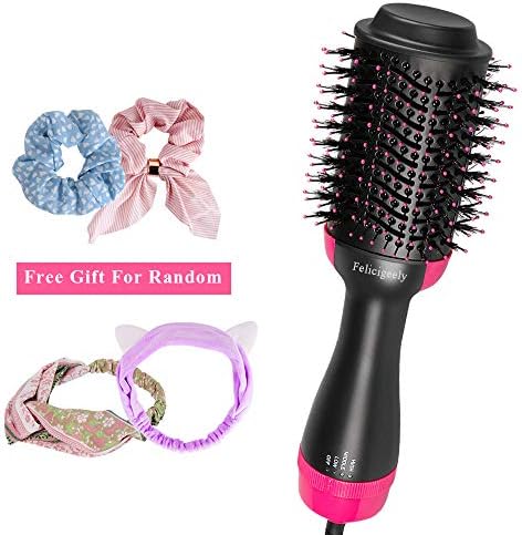 One Step Hair Dryer & Volumizer, Felicigeely Hair Dryer Brush 3 In 1 Negative Ions Hot Air Brush, Ceramic Electric Blow Dryer Brush with Floral Headband and 2 Duckbill Hair Clips