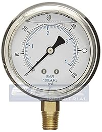 NUEVO relleno de acero inoxidable Líquido Pressure Gauge WOG Agua Petróleo Gas 0 a 60 PSI Lower Mount 0 60 PSI 1 4" NPT dial de 2.5" Face para Compresor hidráulico tanque de aire