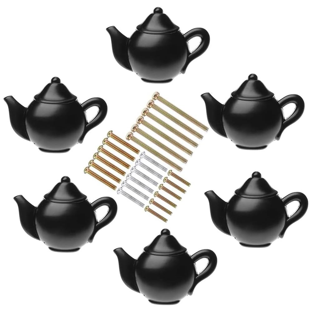 MayGreeny Teapot Shaped Drawer Knobs, Cupboard Door knobs, Cabinet knobs, Wardrobe Handles and Kitchen Cupboard Handles, Pack of 6 (Black)