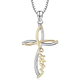 TRISHULA Cross Faith Necklace for Women, Mother's Day Gift 925 Sterling Silver Rose Gold Faith Cross Pendant Jesus Christian Jewelry Gift for Mom Daughter