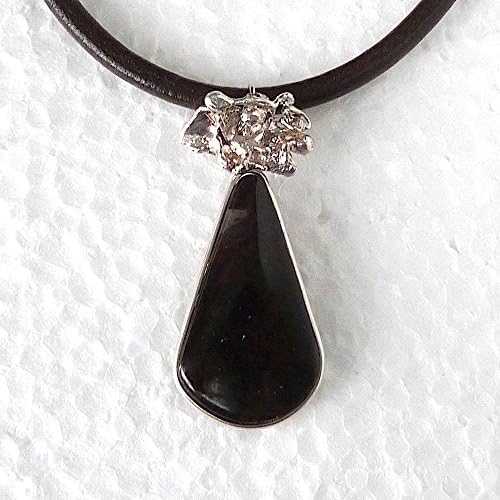 Agate and Molten Sterling Solid Silver Pendant on a Brown Leather Cord with Lobster-Claw Clasps