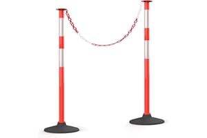 HiGiant 2 Pack 34 Inches Traffic Delineator Posts with Weighted Rubber Base, Portable Orange Safety Posts Cones with Reflective Collars and 5 Ft Plastic Chains for Parking Lot, Construction Work