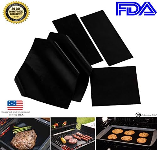 (Set of 5) (Multisize) American Chef Baking and Grill Mats–!Like it or it is yours free! Heavy Duty, Reusable, 0.2mm Thick, FDA Non-Stick Mats for Barbecue and Oven. Ovenliner