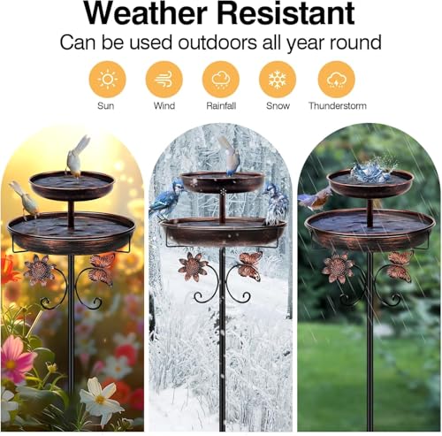 Bird Bath for Outside, 42In Vintage Freestanding Birdbaths for Outdoors, Double Metal Bird Bath Feeder Bowls for Garden Patio Yard Lawn Decor, Upgraded 5-Pronged Base (Antique Bronze)
