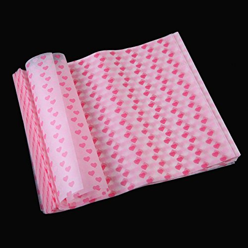 vanpower 50pcs Wax Paper for Wrapping Waterproof Paraffin Letter Food Love Heart Pattern