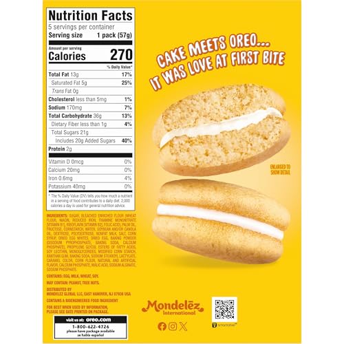 OREO GOLDEN CAKESTERS SOFT SNACK CAKES, 5-2.02 OZ SNACK PACKS