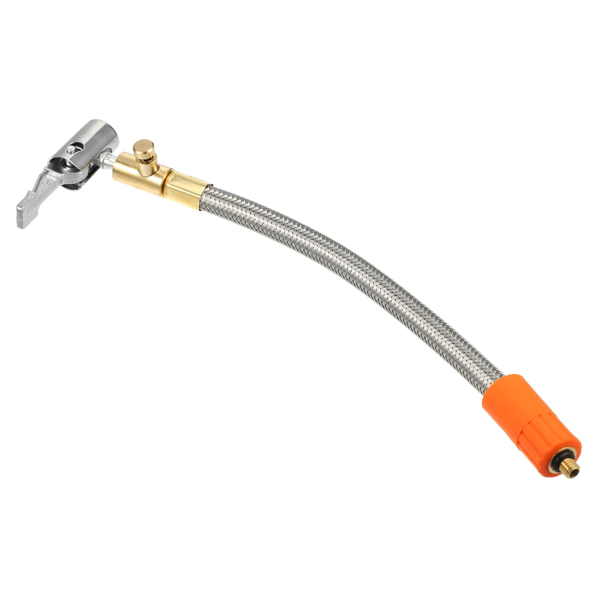 MACHSWON 9.8" Silver Flexible Tire Inflator Hose Adapter M6 Thread Size Air Chuck with Hose for Standard Tire Valve Fine Thread with Air Release Valve