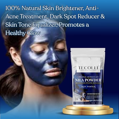 Original Moroccan Blue Nila Powder 100g – Pure & Natural Face Mask for Skin Brightening, Purifying, and Whitening