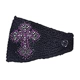Cute Winter Rhinestones & Cross Ear Warmer Headband, Adjustable Knit Headwrap