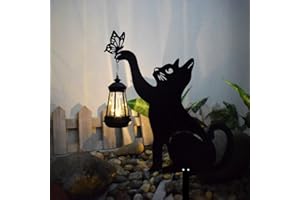 PAPERBEAR Cat Solar Lights, Solar Outdoor Decor, Metal Black Cat Silhouette Light Stake, Garden Decor, Patio Decor, Cat Gifts for Cat Lovers, Art Statue Garden Gifts, Cat Memorial Gifts