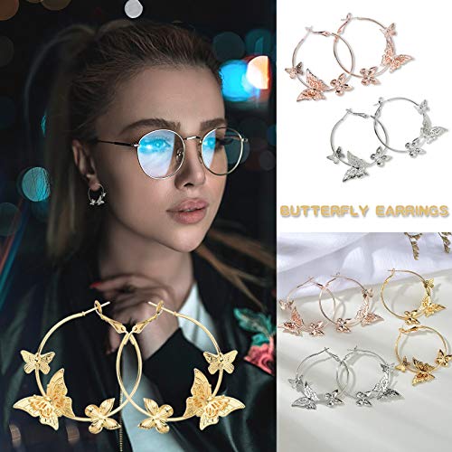 Earrings for Women, Women Butterfly Sweet Colorful Stud Earrings for Girls (Gold)