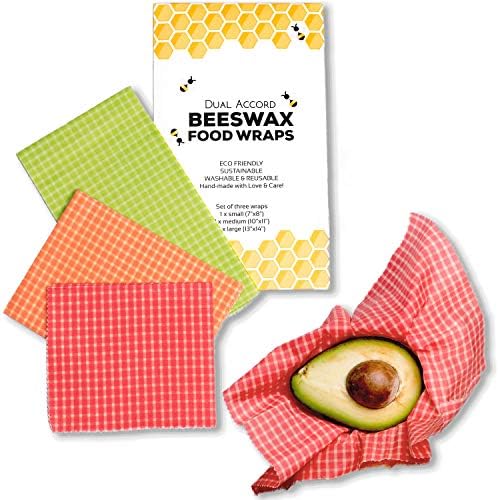 Organic Beeswax Wrap - Zero Waste Reusable Food Wraps | Eco Friendly, Sustainable, Biodegradable, Food Storage Alternative to Plastic Wrap | 3 Pack Multicolor Plaid Wraps (Green, Orange, Red)