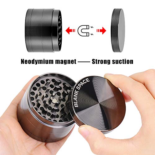 BLANKSPACE Grinder 4 Piece Herb Spice Grinder with Pollen Catcher 2 Inch, Gunmetal - Thumbnail 4