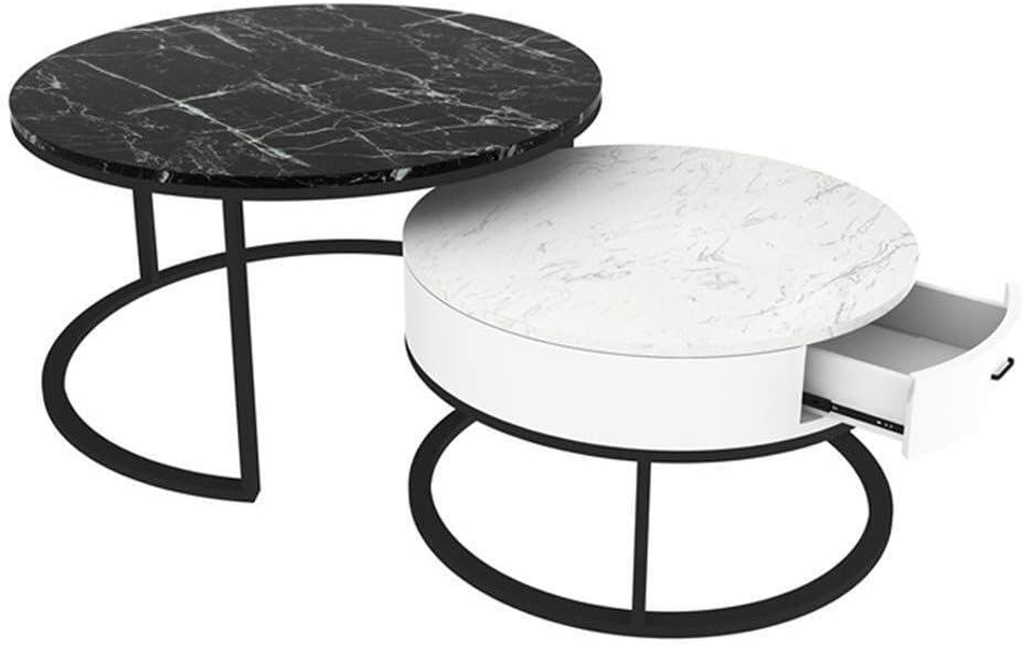 NJYT End Tables Marble Side Tables with Storage Round Coffee Tables For Living Room Balcony Home And Office Side Table Set of 2