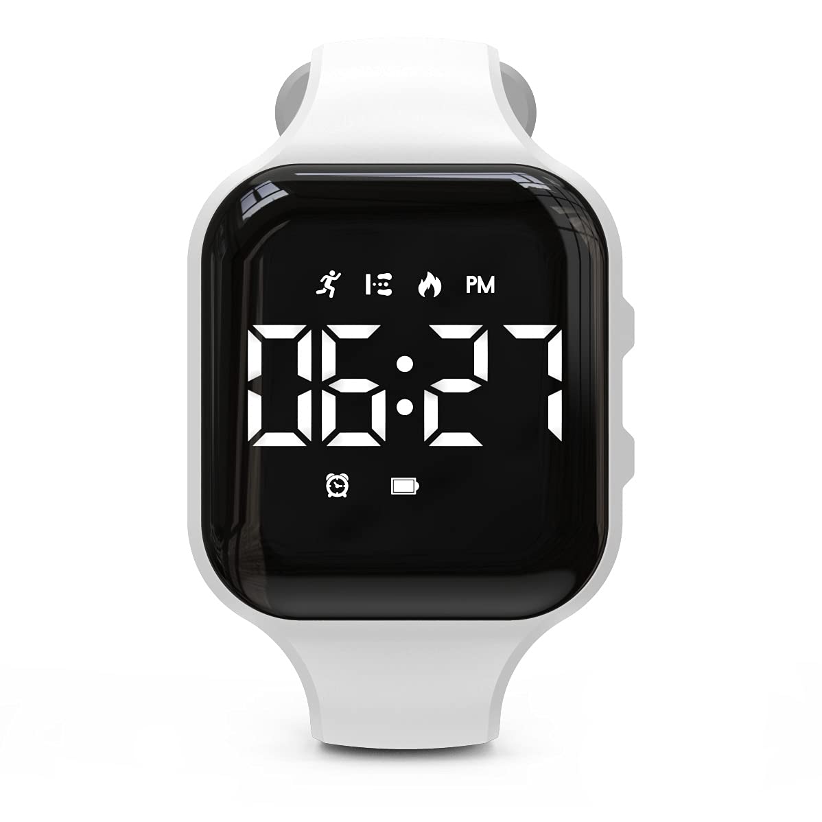 Non-bluetooth Led Fitness tracker watch,Digital Pedometer watch,with Step Counting/ Distance/ Calories/Stopwatch/Alarm Clock, Great Gift for Kids Teens Girls Boys Xmas (Square - white)