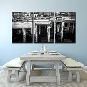 Abandoned Industrial Interior with Bright Light x3 Panels