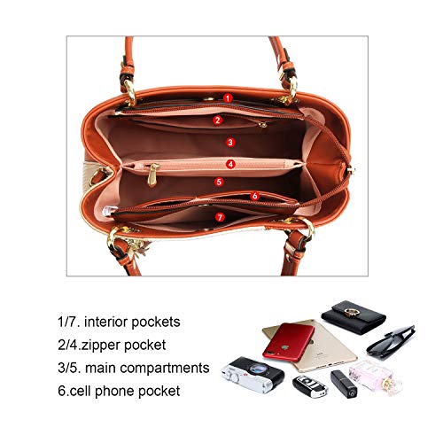 Handbags for Women with Multiple Internal Pockets in Pretty Color Combination (Brown/White/Coffee)