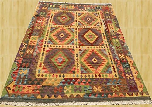 Afghan Oriental Hand Woven Chobi Vegetable Dyed Wool Kilim Area Rug 6.7 x 4.10 FT (3980)