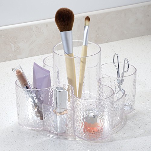 mDesign Bathroom Plastic Vanity Countertop Lazy Susan Storage Organizer Turntables Cosmetic Holders for Cosmetics Makeup Brushes Organization - Pack of 2, Clear