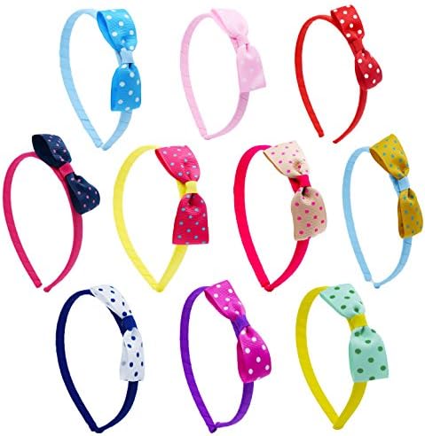 Girl Baby Toddler Grosgrain Ribbon Hair Bow Headband Polka Dot 10-pcs by ColorBeBe (A-19)