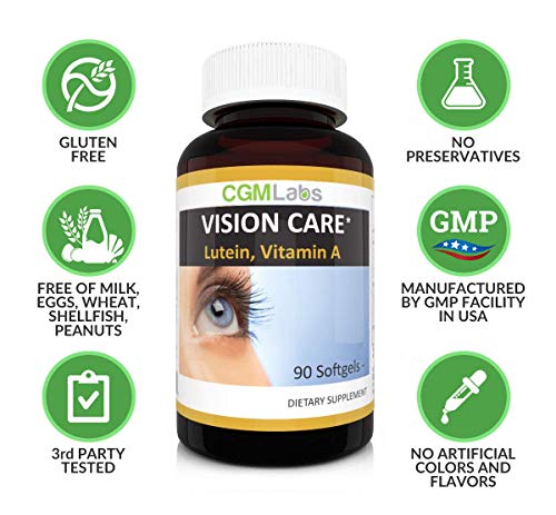 CGM-Labs Vision Care, Lutein 40mg, Zeaxanthin, Vitamin A, Bilberry Extract, 90 Softgel