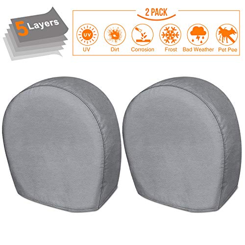 KAKIT Tire Cover Set of 2 for RV, 5 Layers Waterproof Motorhome Spare Wheel Tire Covers for Trailers Jeep Truck Car Camper Fit up to 29" Tire Diameters