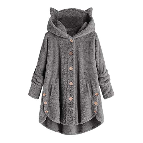 ZDFER Womens Fleece Cat Ear Hoodie Plus Size Button Sweater