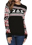 Hanlolo Womens Grils Christmas Pullover Sweater Cute Reindeer Striped Long Sleeve Crewneck Jumper