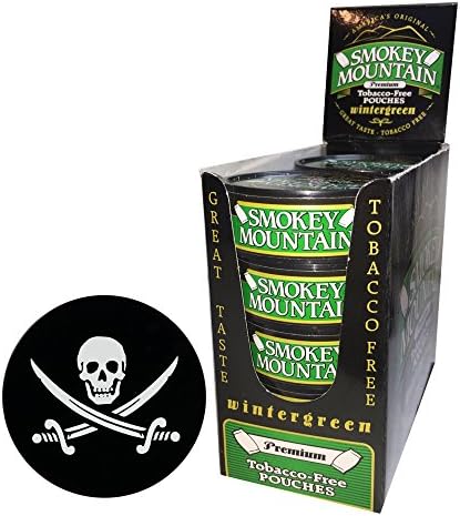 Smokey Mountain Herbal Chew or Snuff Wintergreen Pouch - 10 Cans - Includes DC Skin Can Cover (Jolly Roger Skin)