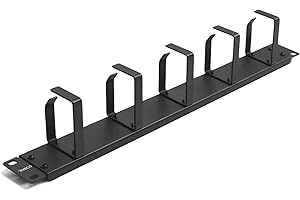 RIVECO 1U 5 D-Rings Server Rack Cable Management for 19 Inch Network Cabinet, Metal Cable Raceway Black 1PCS