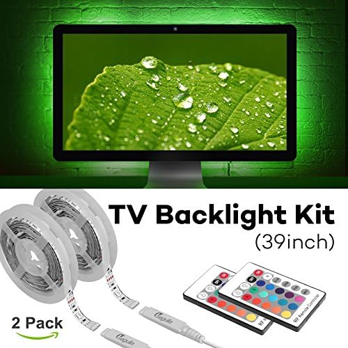 Megulla Color Bias Lighting for TV and Monitor - Small (39inch), RF Remote and Dimmer -USB LED Backlight RGB Adhesive Strips for HDTV, Desktop Monitors and More -2Pack