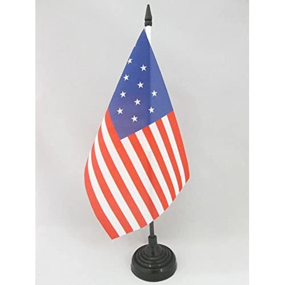 AZ FLAG USA 15 stars Table Flag 5'' x 8'' - American Office Decoration 100% Polyester 21 x 14 cm - Mini Desk Flag with Pole and Black Plastic Base