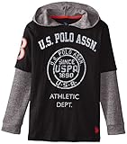 U.S. Polo Assn. Big Boys' Hoodie Hang Down, Black, 10/12