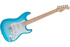 Monoprice Cali Classic Electric Guitar - Blue, 6 Strings, Double-Cutaway Solid Body, Right Handed, SSS Pickups, Full-Range Tone, With Gig Bag, Perfect for Beginners - Indio Series