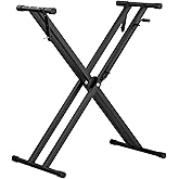 tipatyard Upgrade Heavy-Duty, Easily Adjustable Height Double-X Keyboard Stand, Portable Digital Piano Stand with Locking Straps, (Multiple Adjustable Heights), Black