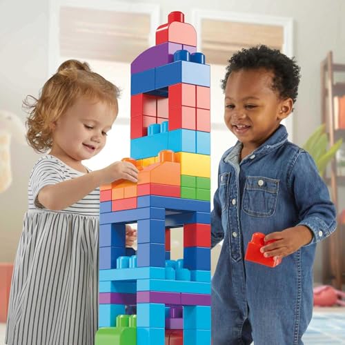 MEGA BLOKS First Builders Toddler Blocks Toys Set, Big Building Bag with 80 Pieces and Storage, Ages 1+ Years